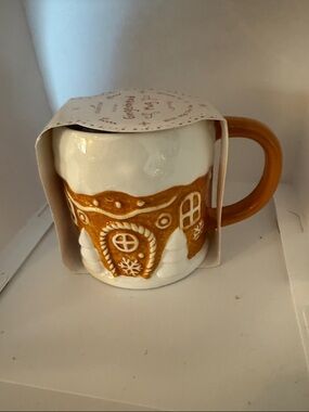 Gingerbread House Ceramic Mug - White and Warm Brown